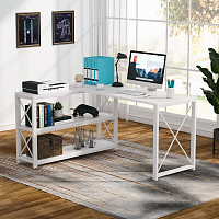 Компьютерный стол с полками Tribesigns, L-образный угловой, Цвет: белый