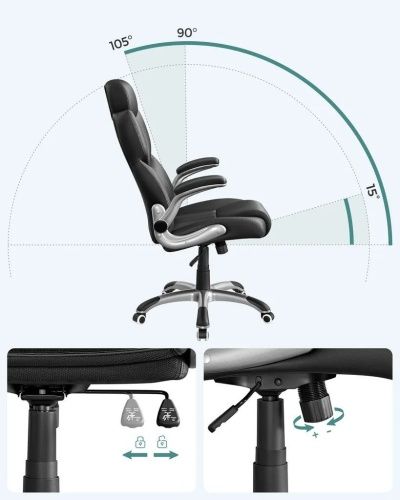 Кресло руководителя SONGMICS OBG65BK, эргономичное, с откидными подлокотниками, для домашнего офиса фото 4