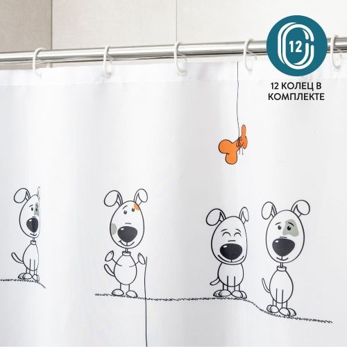 Штора для ванной Tatkraft Funny Dogs, текстиль, 180х180 см фото 4