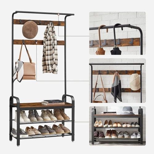 Напольная вешалка для одежды VASAGLE HSR400B01, полка для головных уборов, высота 183 см Металл коричневый фото 4