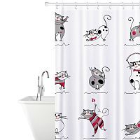 Tatkraft Funny Cats Тканевая штора для ванной комнаты с кольцами (12 шт), 180х180 сm