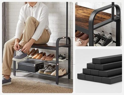 Напольная вешалка для одежды VASAGLE HSR400B01, полка для головных уборов, высота 183 см Металл коричневый фото 5