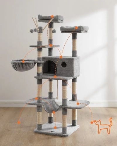Домик для кошки с когтеточкой и лежанкой XXL, 50 x 50 x 164 см фото 3
